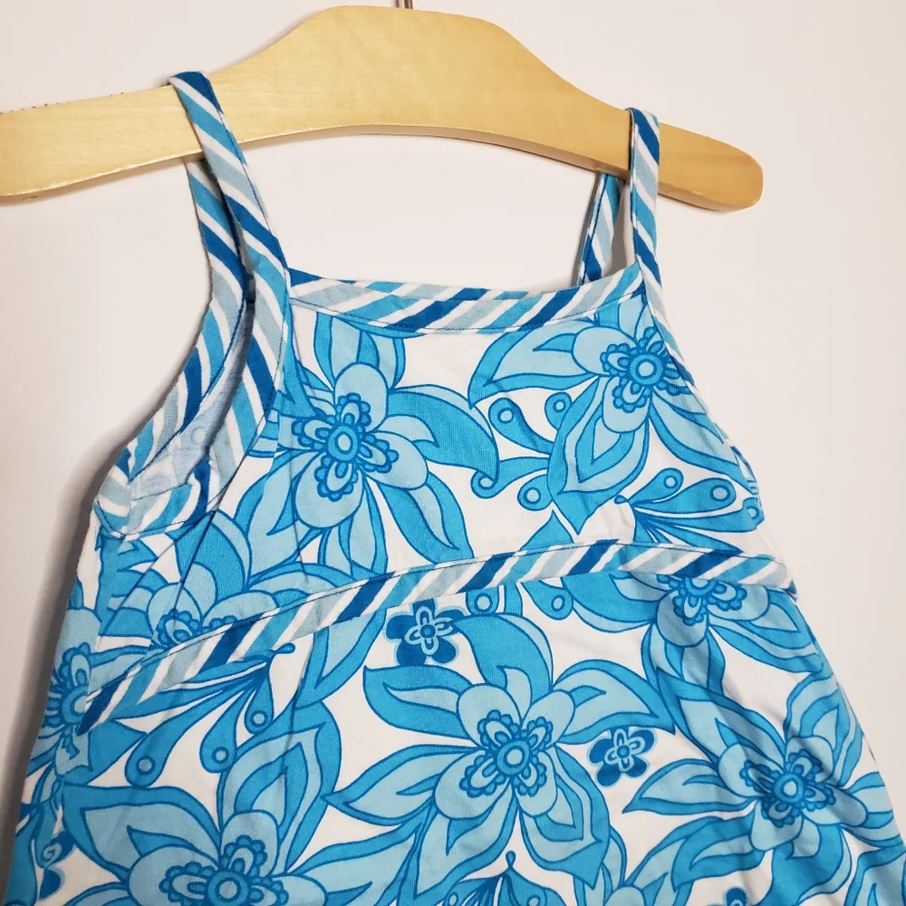 Hanna Andersson 100 / 4 Toddler Girl Blue Floral Patterned Retro Sun Dress